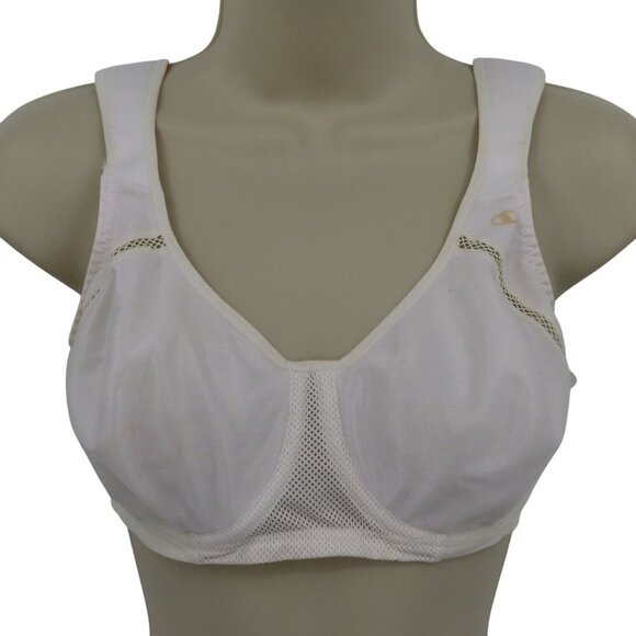 Champion 34D Sports Bra Underwire Mesh Accent Solid White Unlined Wide Straps - Picture 1 of 16